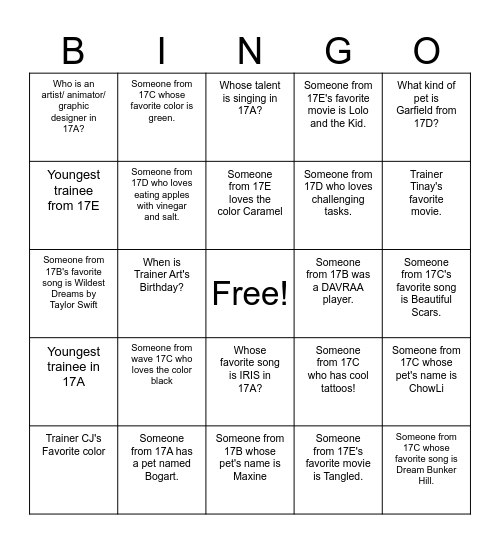 Getting to Know You Bingo Card