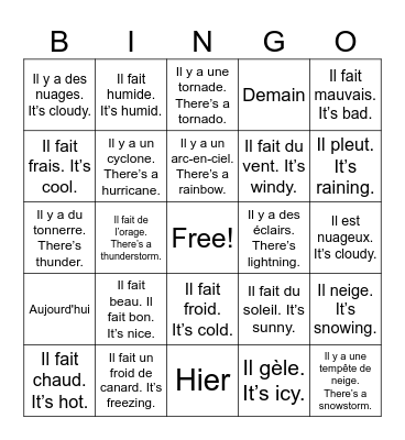 The Weather (La meteo) Bingo Card