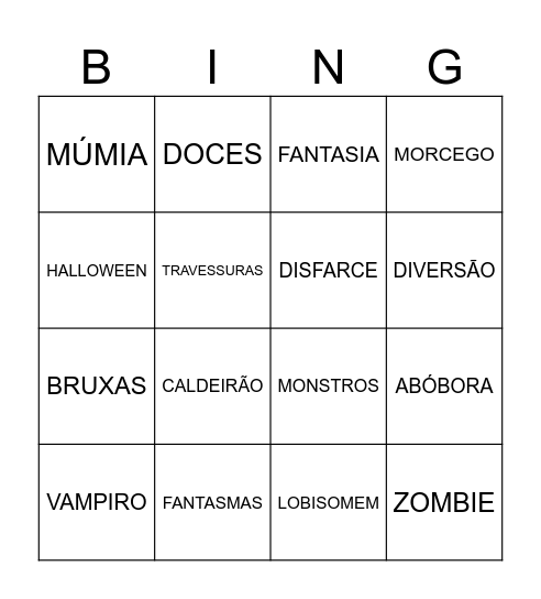 BINGO DO HALLOWEEN Bingo Card