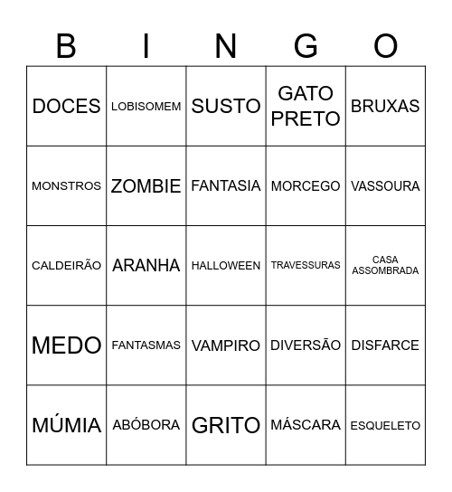 BINGO DO HALLOWEEN Bingo Card