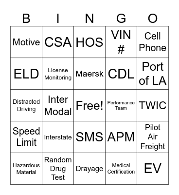 Global Safety Bingo Card