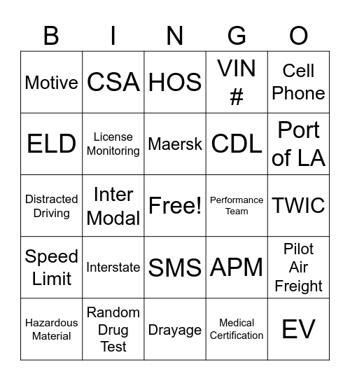 Global Safety Bingo Card