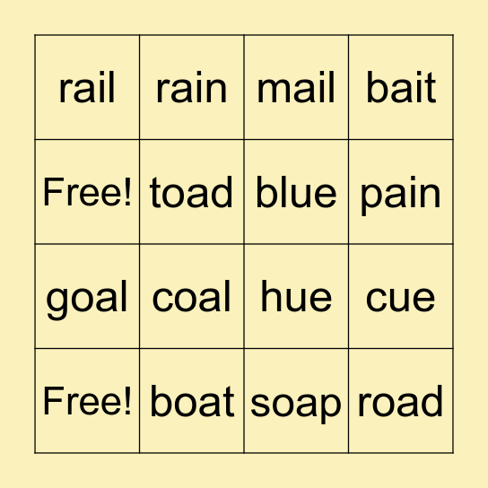 Long Vowel Bingo Card Bingo Card