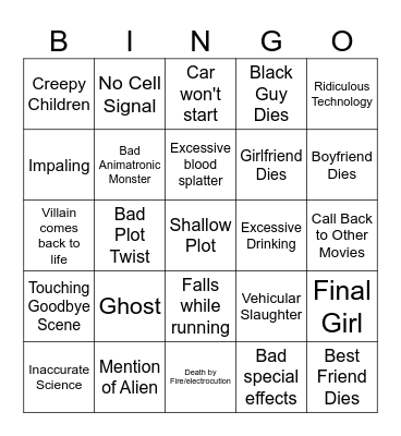 Bad Horror Movie Bingo Card