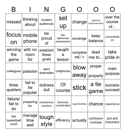 第十周周测必会词   2      name:__________ Bingo Card