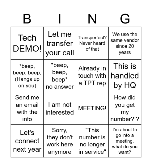 Cold Call Club BINGO 2 Bingo Card