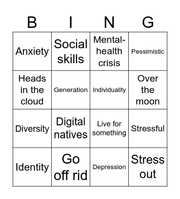 Digital Natives Bingo Card