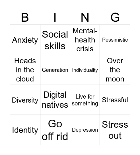 Digital Natives Bingo Card