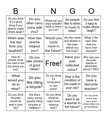 Speaking part 1 Bingo Card