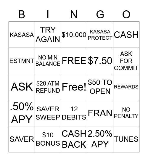 KASASA Bingo Card