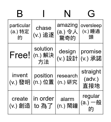 B1U4 Vocabulary Bingo Card