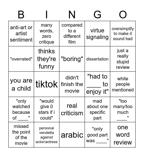 speen Bingo Card