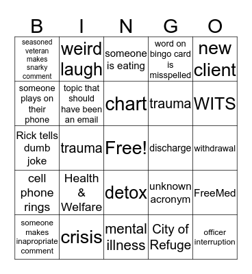 Crisis Center Bingo Card