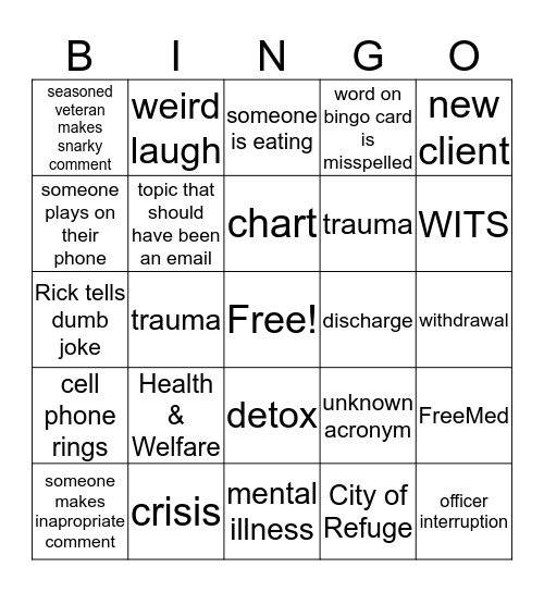 Crisis Center Bingo Card