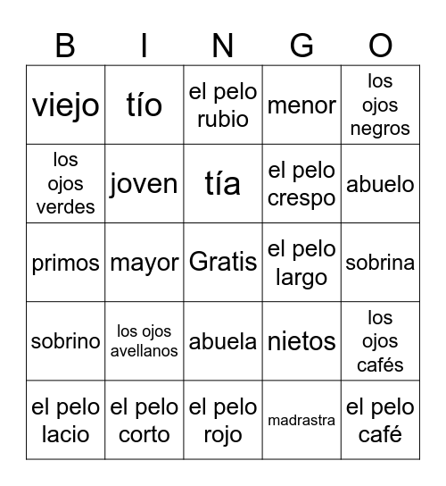 La Familia y las Descripciones Bingo Card