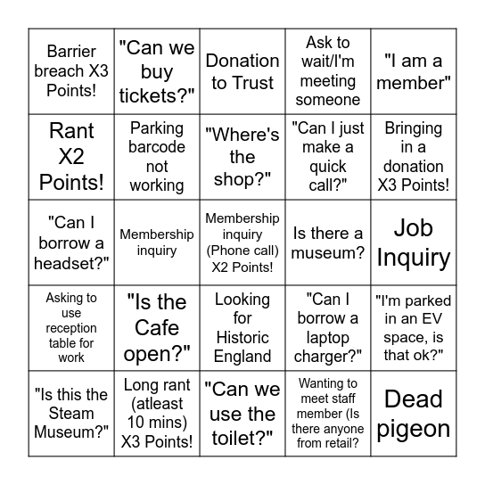 Heelis Reception Bingo! Bingo Card