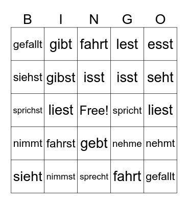 Stem-Changing Verbs Bingo Card