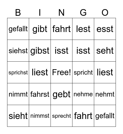Stem-Changing Verbs Bingo Card