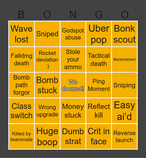 Lowmann experience Bingo Card