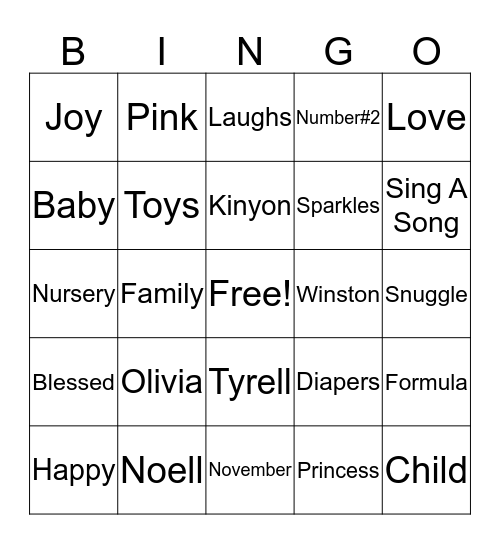 Lia's Baby Shower Bingo Card