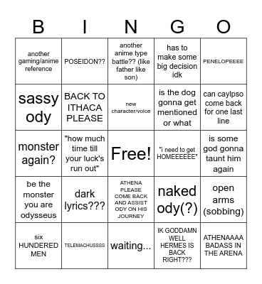 venegence Bingo Card