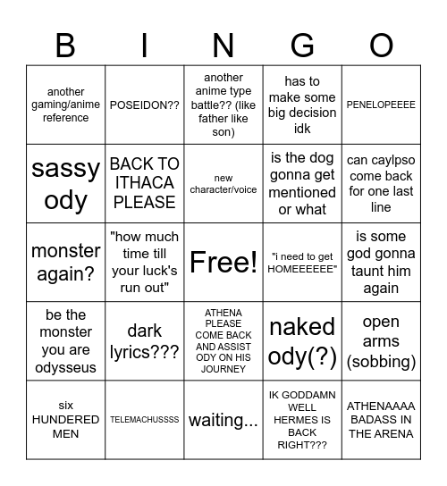 venegence Bingo Card