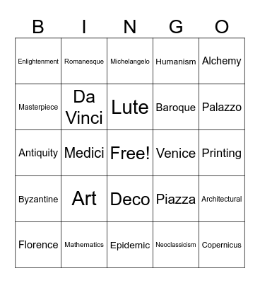 Renaissance Bingo Card