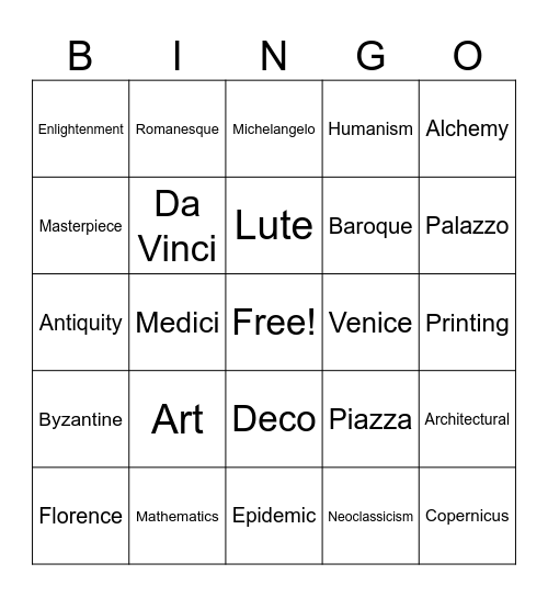 Renaissance Bingo Card