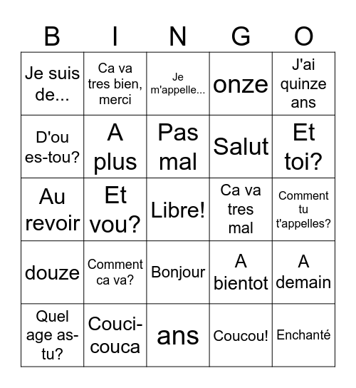 Faisons Connaissance Bingo Card