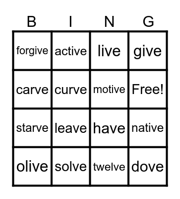Open and Closed Syllables Bingo Card