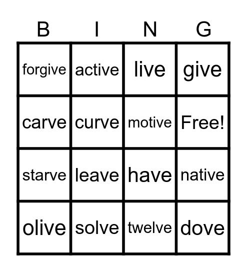 Open and Closed Syllables Bingo Card