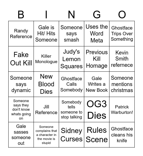 Scream Bingo Card