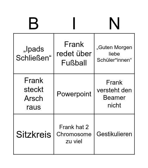 Frank Bingo Card