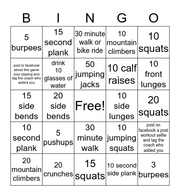 fitness bingo  Bingo Card