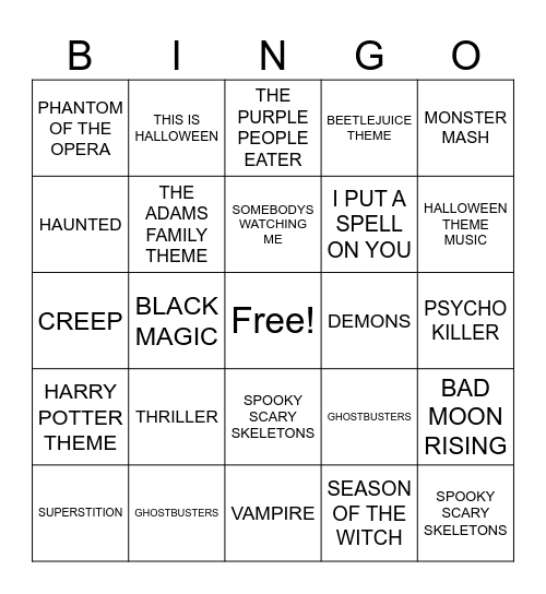 HALLOWEEN MUSIC BINGO Card