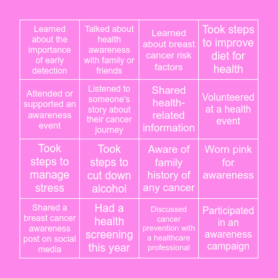 Breast Cancer Awareness Bingo Card