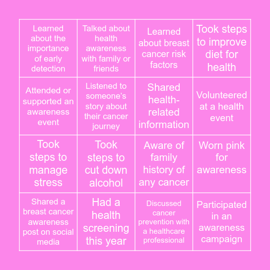 Breast Cancer Awareness Bingo Card