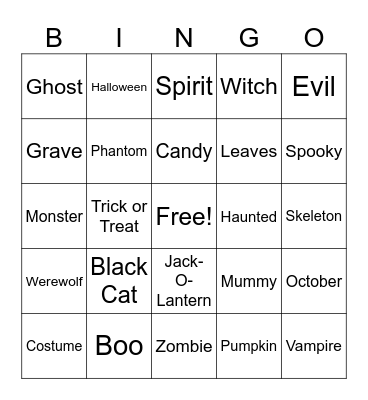 Halloween Bingo Card