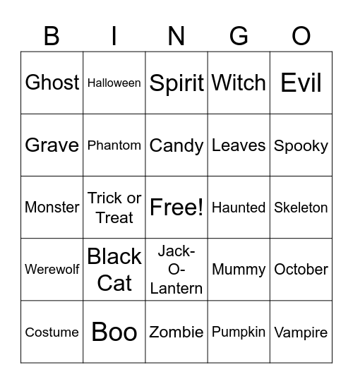 Halloween Bingo Card