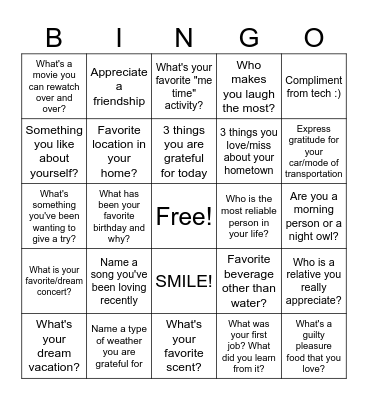 Gratitude Bingo!! Bingo Card