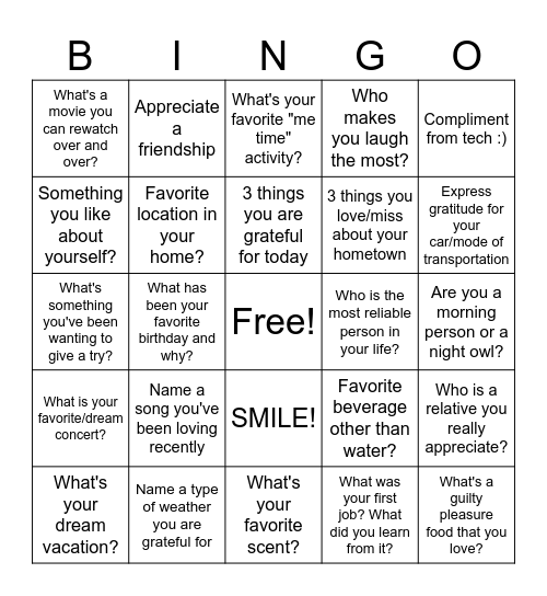 Gratitude Bingo!! Bingo Card