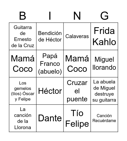 Bingo mientras vemos COCO Bingo Card