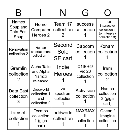 2024 Evercade/Super Pocket Bingo Card