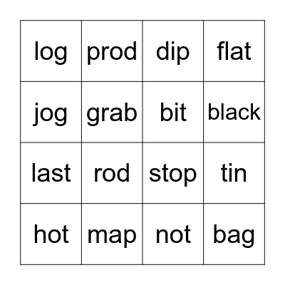 Short a, i, o Bingo Card