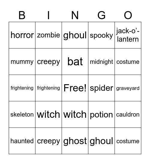 Happy Halloween Bingo Card
