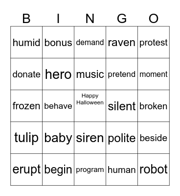 vcv division Bingo Card