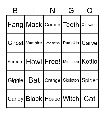 Halloween Bingo - Pals Style Bingo Card