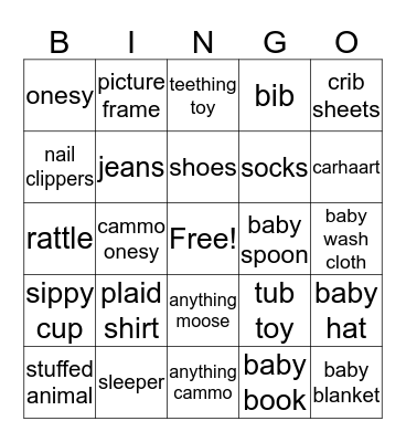 Baby Shea Shower Gift Bingo Card