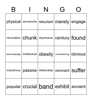 IELTS Bingo Card