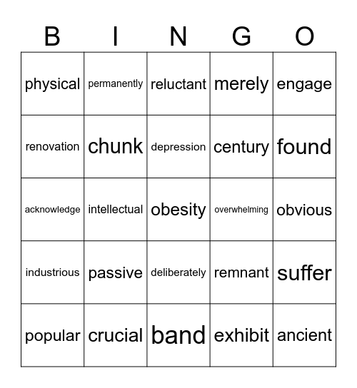 IELTS Bingo Card